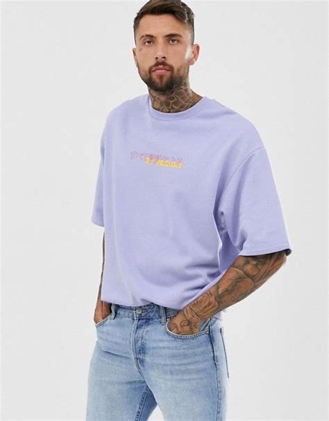 Asos Design Oversized Half Sleeve Sweatshirt With Text Detail In Purple