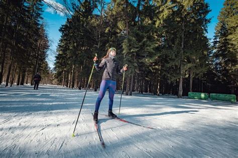 Crosscountry Skiing Woman Doing Classic Nordic Cross Country Skiing In