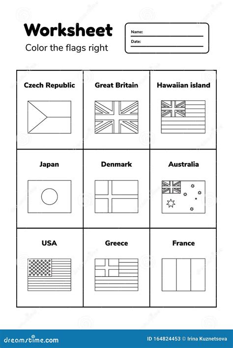 Worksheet On Geography For Preschool And School Kids Color The Flags