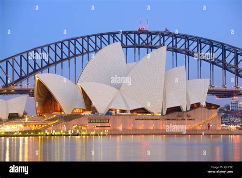 Sydney Opera House And Harbour Bridge At Dusk The Royal Botanic Garden Sydney Nsw Australia