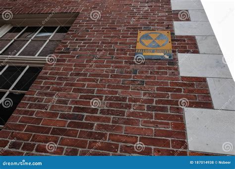 Vintage Nuclear Fallout Sign Seen Fixed To a Building in a US Eastern Town. Stock Photo - Image ...