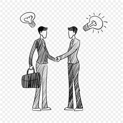 Hand Drawn Line Drawing Character Business Partner Handshake Welcome