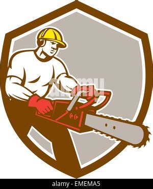 Illustration Of A Tree Surgeon Or Arborist Chainsaw Cutting Tree Done