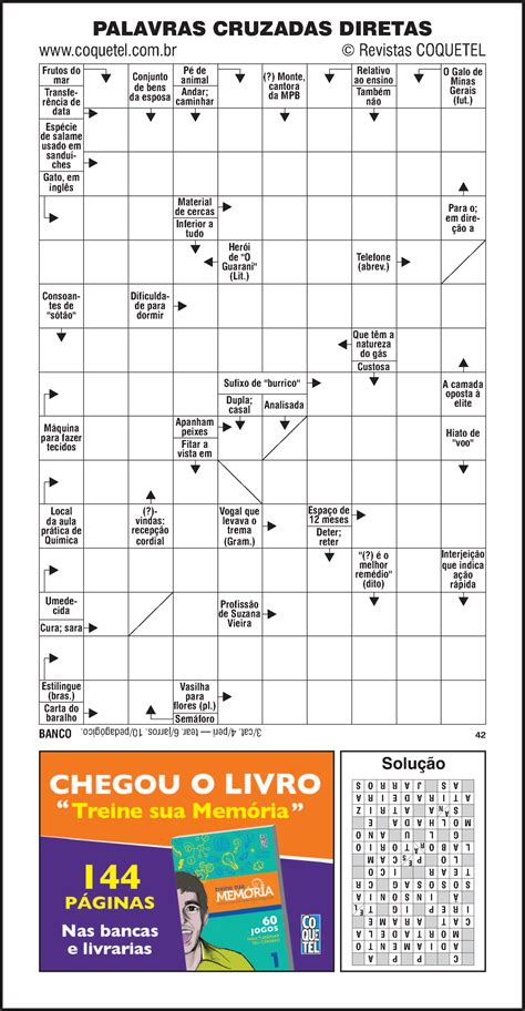 Modelo Passatempo Palavras Cruzadas Diretas Solu O Coquetel