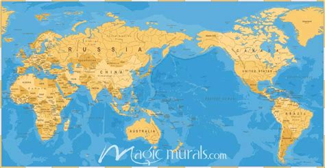 Pacific Centered Political World Map In Beige And Blue Magic Murals