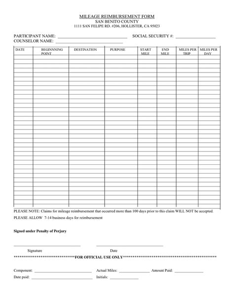 Mileage Reimbursement Form In Word And Pdf Formats