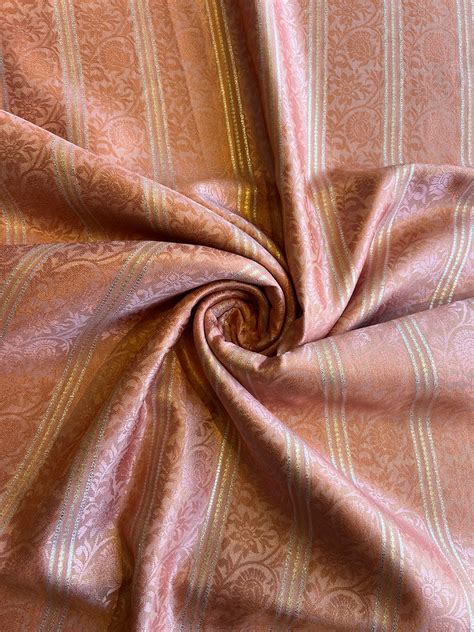 Peach Self Weaved Silk Fabric Lavanya India