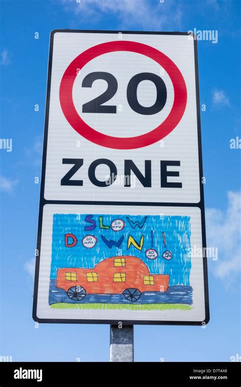 20 MPH Road sign near school in Yarm, England, UK Stock Photo - Alamy