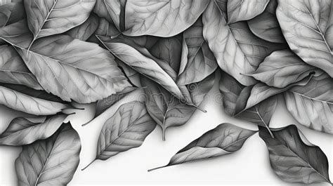 Realistic Pencil Drawing of Various Tree Leaf Textures Stock ...