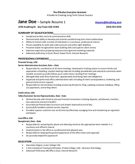 Free 8 Sample Executive Assistant Resume Templates In Ms Word Pdf