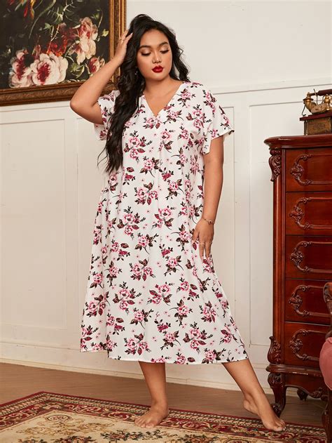 Floral Night Dress For Plus Size Women