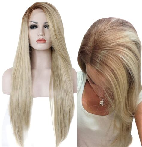 Ebingoo Blonde Ombre Silky Straight Synthetic Lace Front Wig For Women