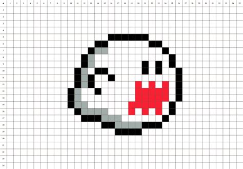 Fantôme Boo Mario Pixel Art Dessin pixel Pixel art Coloriage