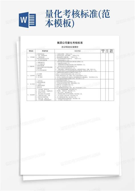 量化考核标准 范本 Word模板下载 编号qpavaggb 熊猫办公