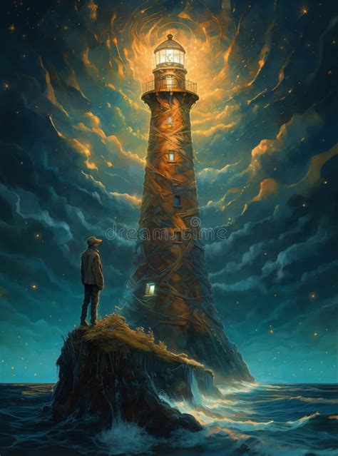 A Painting of a Man Standing in Front of a Lighthouse Generative AI ...