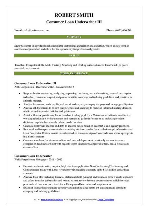 Consumer Loan Underwriter Resume Samples Qwikresume