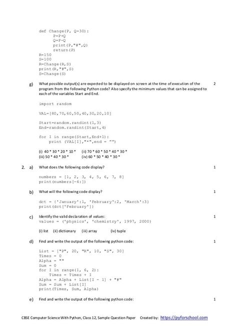 Cbse Computer Science With Python Class 12 Sample Question Paper