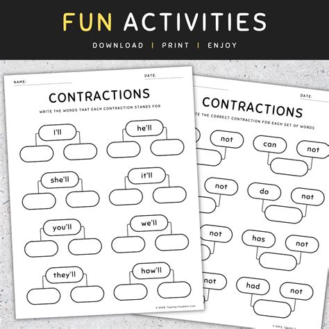 Contractions Worksheets And Activities Fun And Engaging Review Grammar