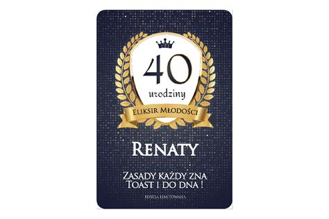 ETYKIETY NAKLEJKI NA BUTELKI 40 URODZINY PERSONALIZWANE ELEGANCKIE