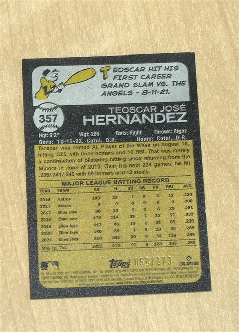 2022 Topps Heritage Chrome GREEN Parallel Teoscar Hernandez 357 58 273