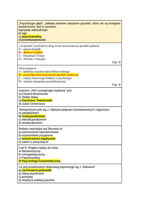 Historia Pytania Pytania Kolokwium I Egzamin Psychologia G Bi