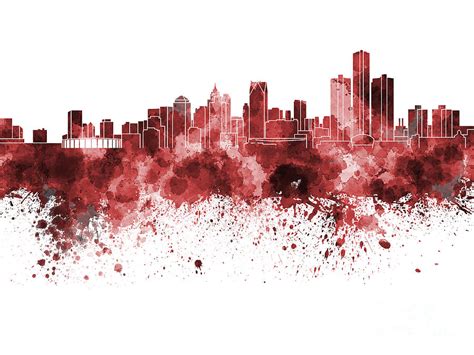 Detroit Skyline In Red Watercolor On White Background Painting By Pablo