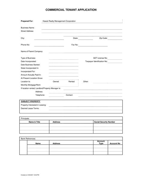 Free Printable Commercial Lease Application Templates Pdf Word