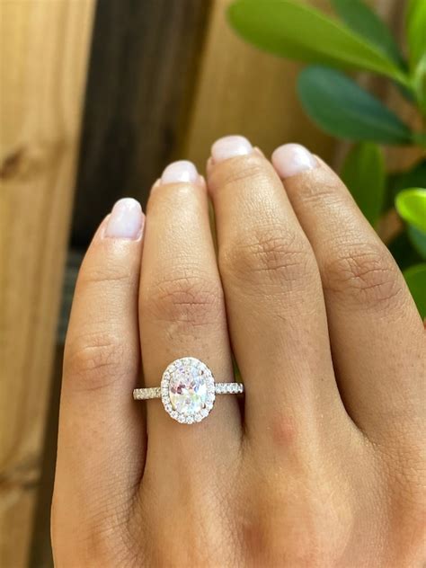 2 Ctw Oval Halo Ring Oval Cut Engagement Ring Halo Ring Etsy