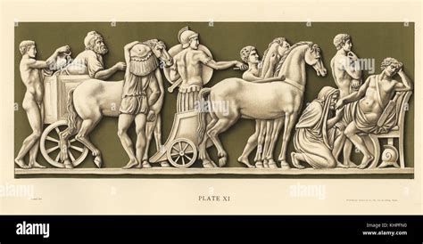 Plaque showing King Priam of Troy begging Achilles for the body of his ...