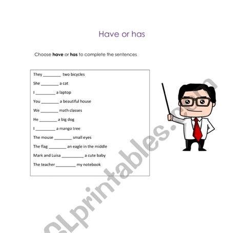 Have Or Has Esl Worksheet By Lvm