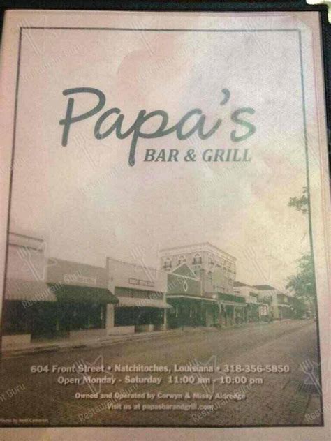 Menu At Papas Bar And Grill Natchitoches