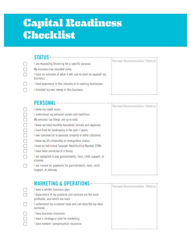 Free Readiness Checklist Samples In Pdf