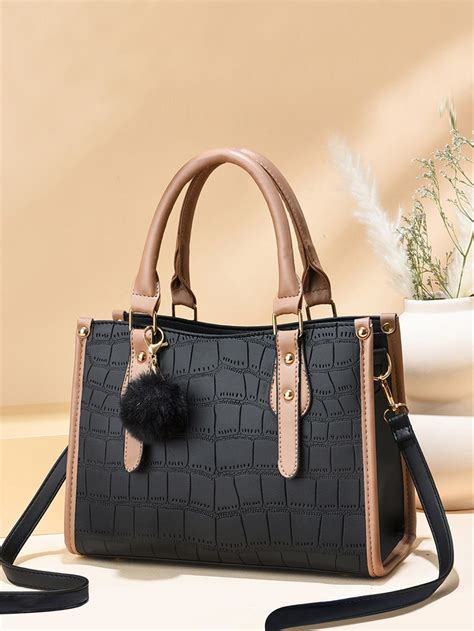 Crocodile Embossed Tote Bag With Bag Charm Carteras Cartera De Moda