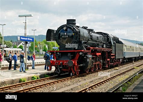 Preserved Class 41 Steam Locomotive Arriving At Neuenmarkt Bavaria Germany May 2010 Stock