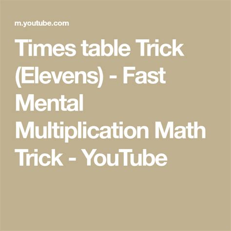 Times Table Trick Elevens Fast Mental Multiplication Math Trick