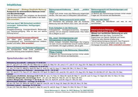 Jahresprogramm Forum Betreuung E V