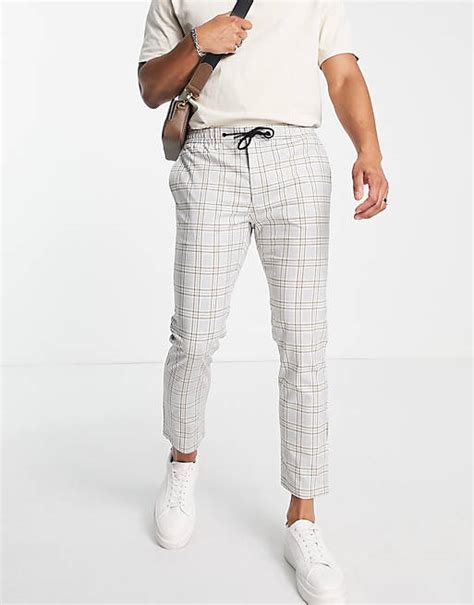 Topman Smart Trackies In Grey And Brown Check Asos