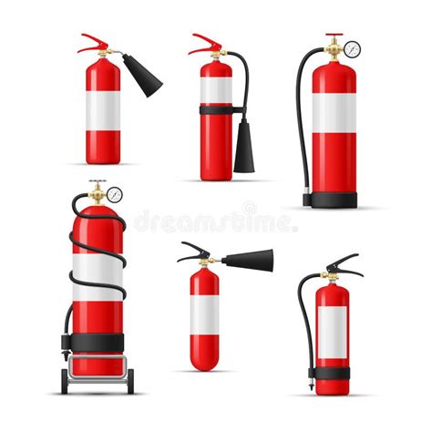 Fire Extinguishers Red Firefighter Emergency Chemical Spray Hazard Safety Set Realistic Vector