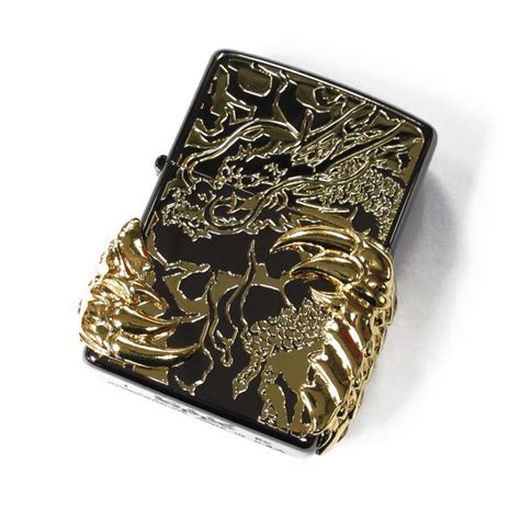 Zippo Dragon Claw 4 Sides Metal Black Nickel Gold Plating Etching Japan