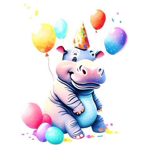 Hippo Birthday Balloon Graphic Creative Fabrica