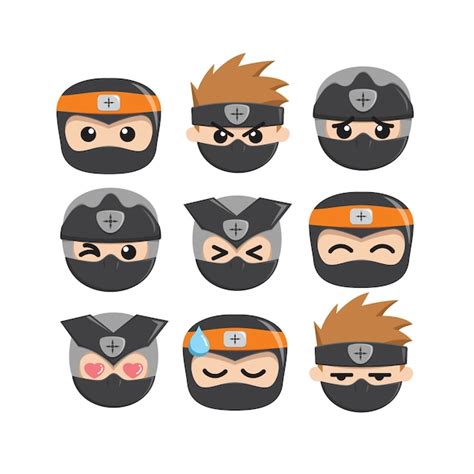 Emoji emoticon ninja lindo conjunto de ilustración vectorial Vector