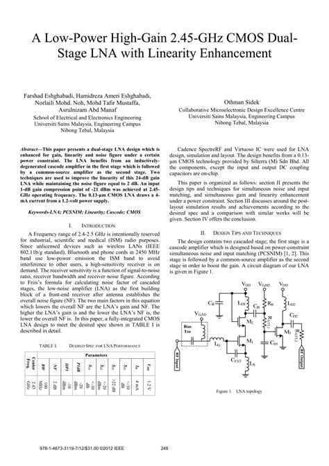 PDF A Low Power High Gain 2 45 GHz CMOS Dual Stage LNA With Linearity