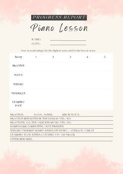 Piano Lesson Evaluation Progress Report By Piano Teachers Aid TPT