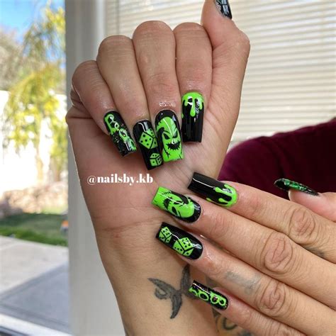 Oogie Boogie Nail Inspo All Hand Drawn In 2024 Horror Nails Fake Nails Designs Evil Eye Nails