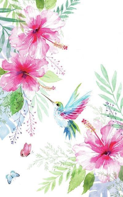 Watercolor Painting of Flowers and Birds