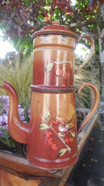 Cafetiere Emaillee Ancien Oiseau Sur Branche Signee Coffee Pot