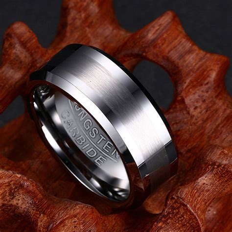 Tungsten Carbide Brushed Silver Wedding Band For Men C S