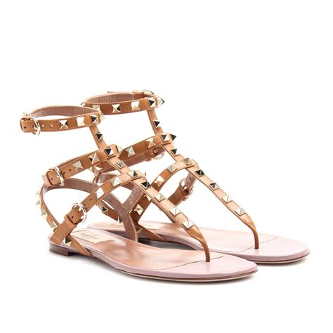 Lyst Valentino Rockstud Leather Sandals In Natural