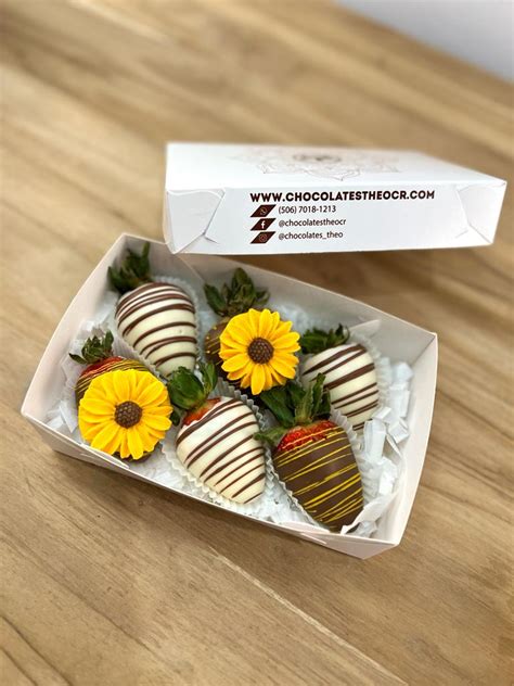 Caja Fresas Girasoles Chocolates Theo Fresas Con Chocolate