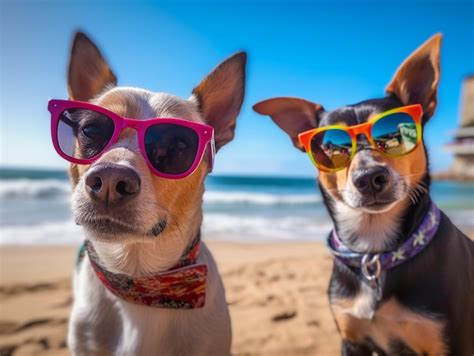 Premium Ai Image Two Dogs Wearing Sunglasses On A Beach